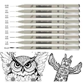 Wynhard Drawing Pens Black Micro-Pen Fineliner Ink Pens Fine Tip Technical Pen Set of 9 Waterproof Pigment Liner for Doodle Architecture Drawing Sketching Writing Outliner for Artist