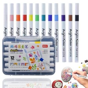 Wynhard Acrylic Markers Pen Paint Set 12Pc Acrylic Paint Pen Set Paint Marker Pens Paint Pens for Art Doodling Drawing Sketching Colouring & Shading