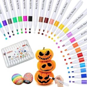Wynhard Acrylic Markers Pen Paint Acrylic Colour Pens for Painting Acryli Colour Markers Set 24 Shades Paint Pens Markers for Rock, Wood, Canvas, Stone, Glass, Ceramic, Fabric DIY Crafts Art Supplies