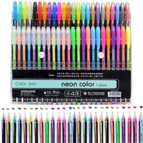 Wynhard Color Gel Pens, Glitter, Metallic, Pastel Colour Pens Neon Pen Set Colouring Pens Neon Gel Pens Set of 48 for Coloring, Kids Sketching, Painting, and Drawing DIY Art & Crafts for Kids