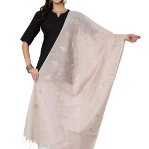 MUFFLY Women's Embroidered Chanderi Cotton Dupatta Self Design Pattern Net Dupatta