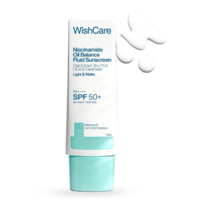 WishCare Niacinamide Oil Balance Fluid Sunscreen SPF 50 PA++++ In-Vivo Tested | 8Hrs+ SPF Protection | Lightweight, Matte & No White Cast | Sunscreen SPF 50 For Oily Skin, Sensitive, Dry & Combination Skin | For Women & Men | 50 ml